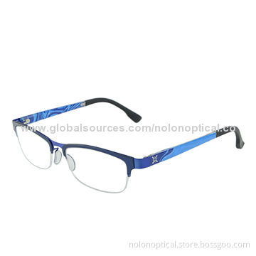 Metal Rim Combined Optical Frame with Blue Colorfull Temple